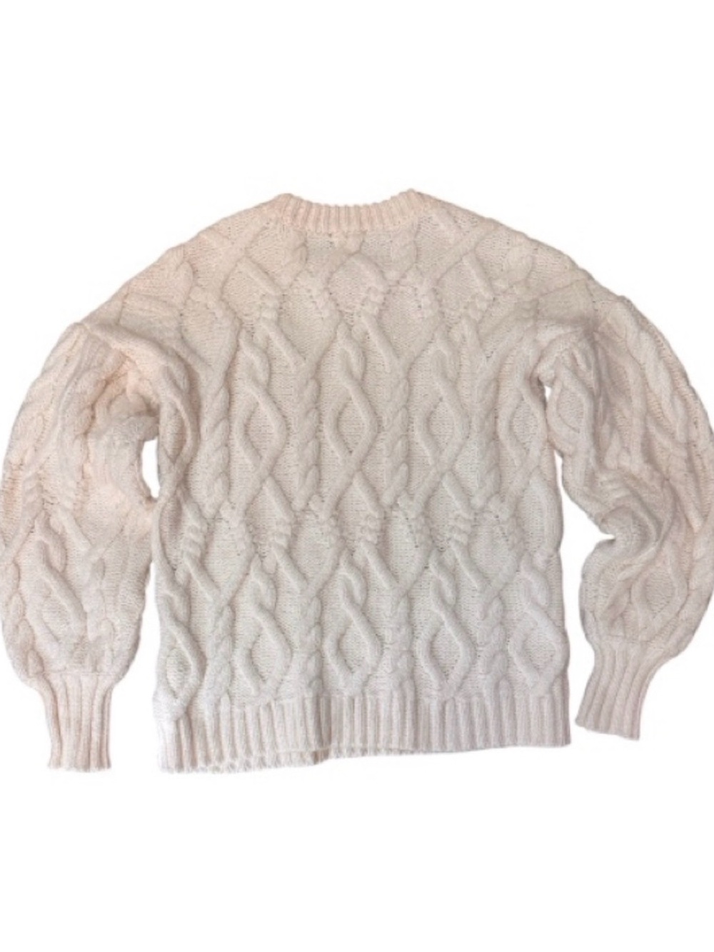 1.STATE Ivory Cable Knit Sweater XS Cream Cotton Blend Chunky Crewneck Knit - Picture 3 of 5
